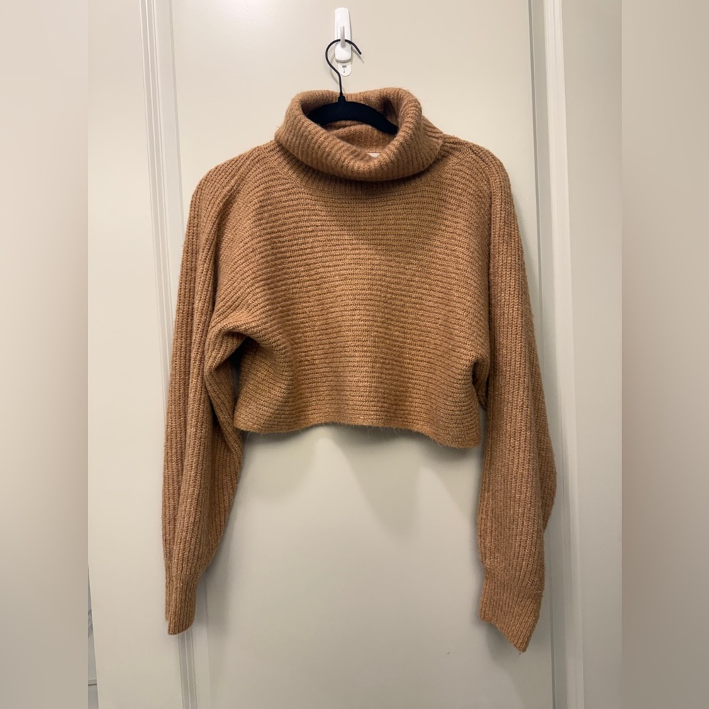 Cozy Tan Cropped Turtleneck Sweater